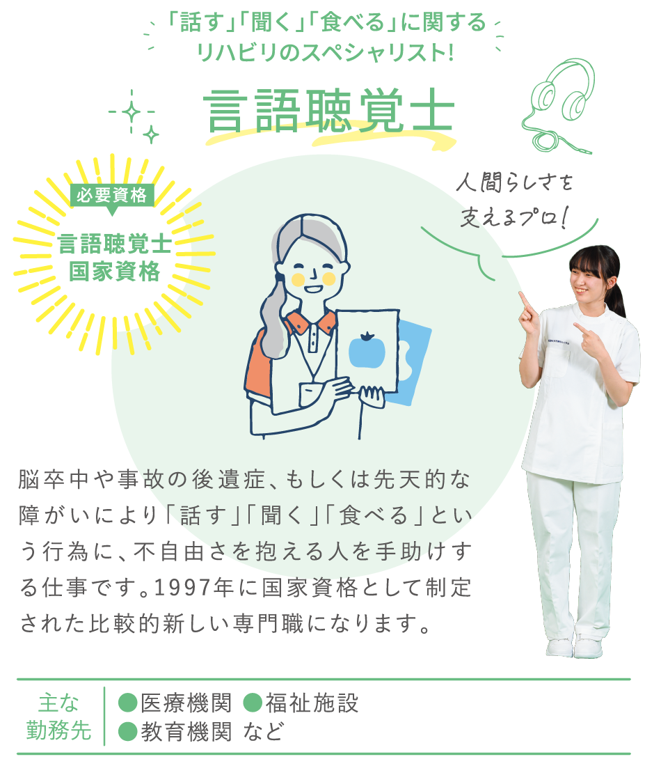 「話す」「聞く」「食べる」に関するリハビリのスペシャリスト!言語聴覚士